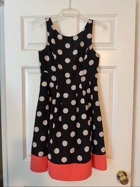Eliza J Black Polka Dot Dress with Coral Hem